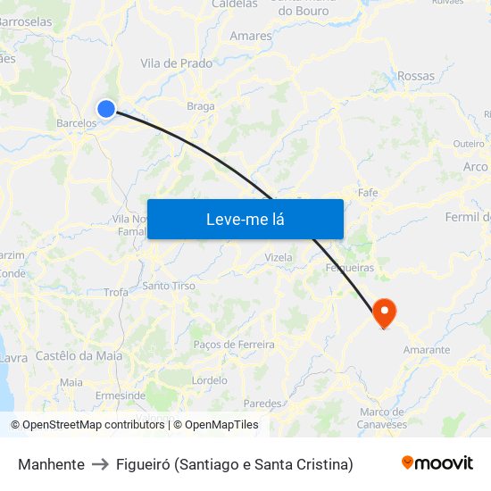 Manhente to Figueiró (Santiago e Santa Cristina) map