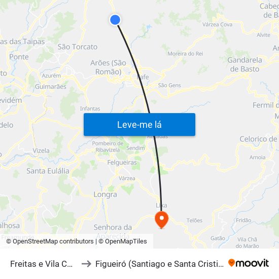 Freitas e Vila Cova to Figueiró (Santiago e Santa Cristina) map