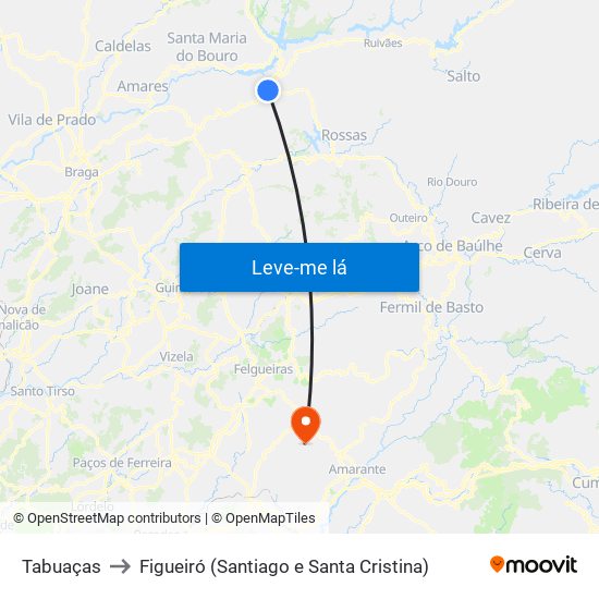 Tabuaças to Figueiró (Santiago e Santa Cristina) map