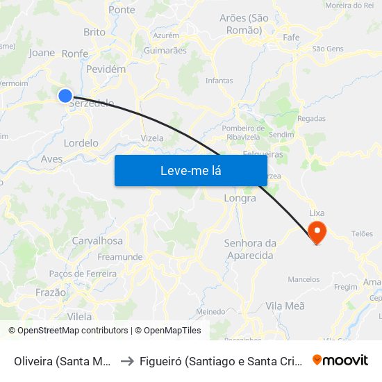 Oliveira (Santa Maria) to Figueiró (Santiago e Santa Cristina) map