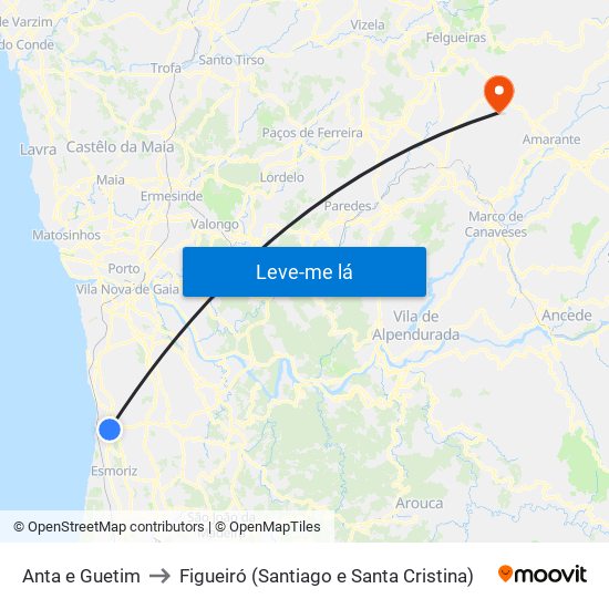 Anta e Guetim to Figueiró (Santiago e Santa Cristina) map