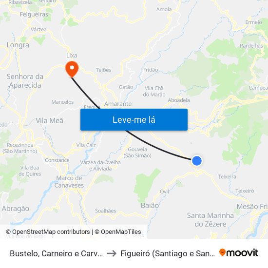 Bustelo, Carneiro e Carvalho de Rei to Figueiró (Santiago e Santa Cristina) map