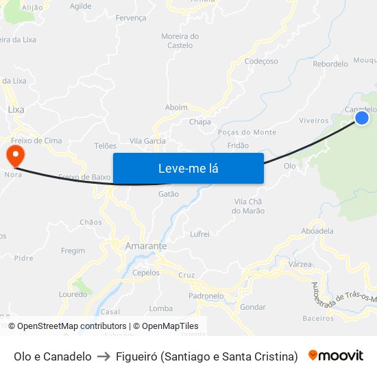 Olo e Canadelo to Figueiró (Santiago e Santa Cristina) map