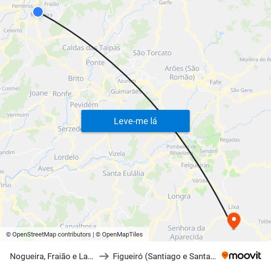 Nogueira, Fraião e Lamaçães to Figueiró (Santiago e Santa Cristina) map