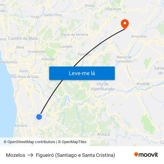 Mozelos to Figueiró (Santiago e Santa Cristina) map