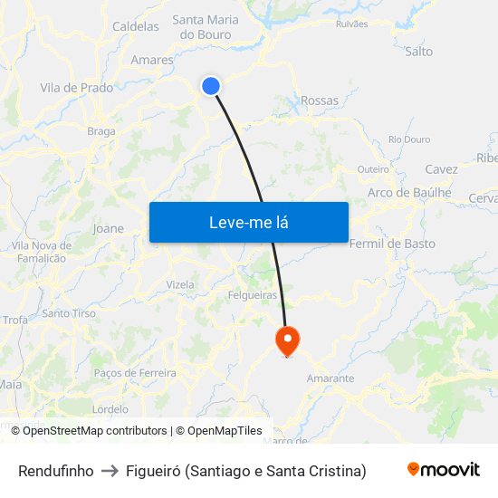 Rendufinho to Figueiró (Santiago e Santa Cristina) map