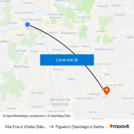 Vila Fria e Vizela (São Jorge) to Figueiró (Santiago e Santa Cristina) map