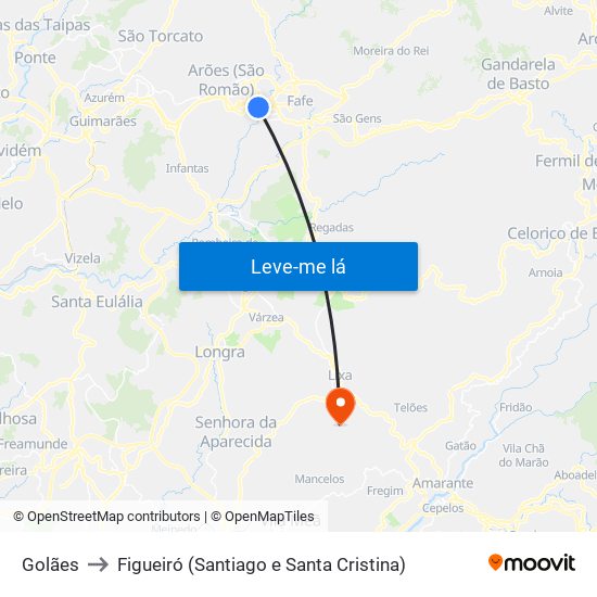 Golães to Figueiró (Santiago e Santa Cristina) map