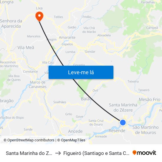 Santa Marinha do Zêzere to Figueiró (Santiago e Santa Cristina) map