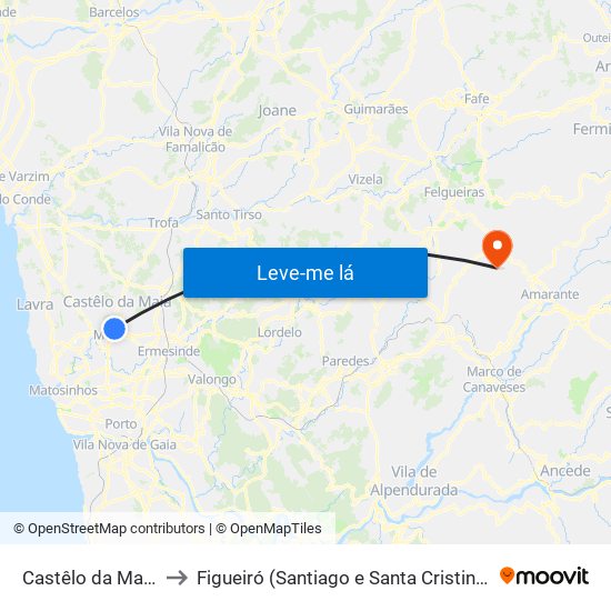 Castêlo da Maia to Figueiró (Santiago e Santa Cristina) map
