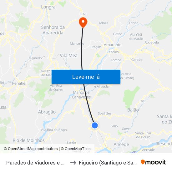 Paredes de Viadores e Manhuncelos to Figueiró (Santiago e Santa Cristina) map