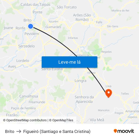 Brito to Figueiró (Santiago e Santa Cristina) map