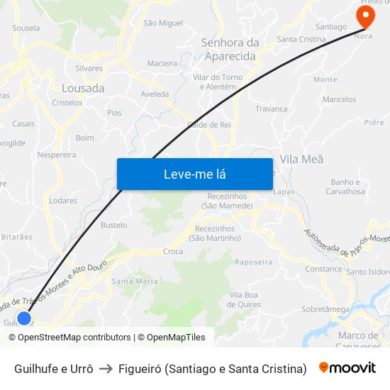 Guilhufe e Urrô to Figueiró (Santiago e Santa Cristina) map