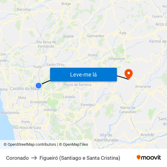 Coronado to Figueiró (Santiago e Santa Cristina) map