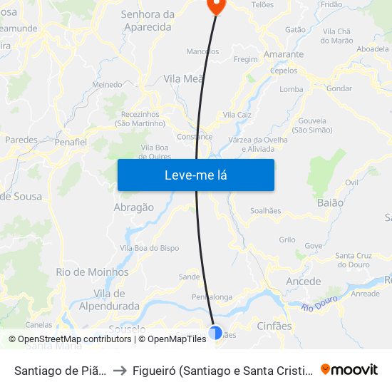 Santiago de Piães to Figueiró (Santiago e Santa Cristina) map