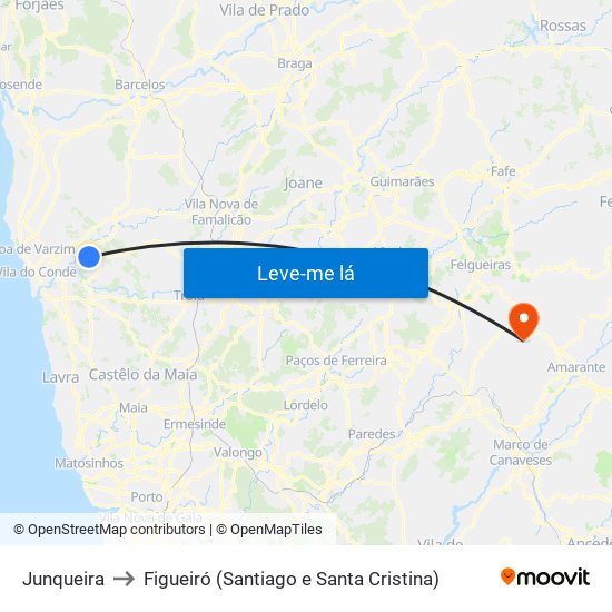 Junqueira to Figueiró (Santiago e Santa Cristina) map