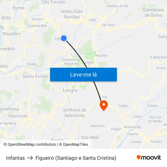 Infantas to Figueiró (Santiago e Santa Cristina) map