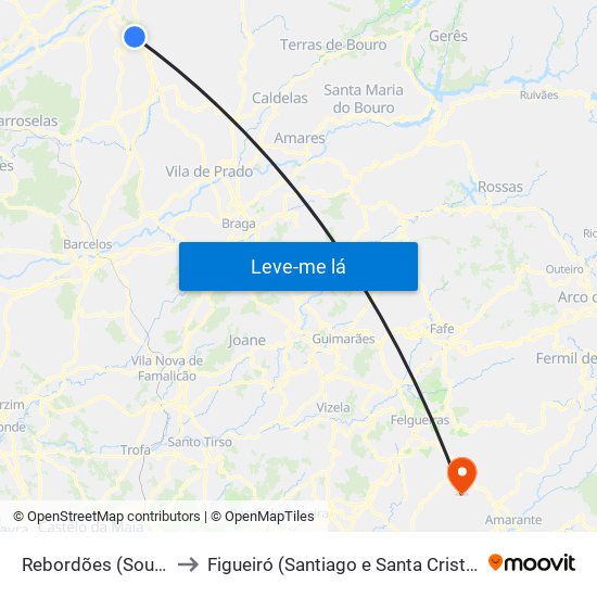 Rebordões (Souto) to Figueiró (Santiago e Santa Cristina) map