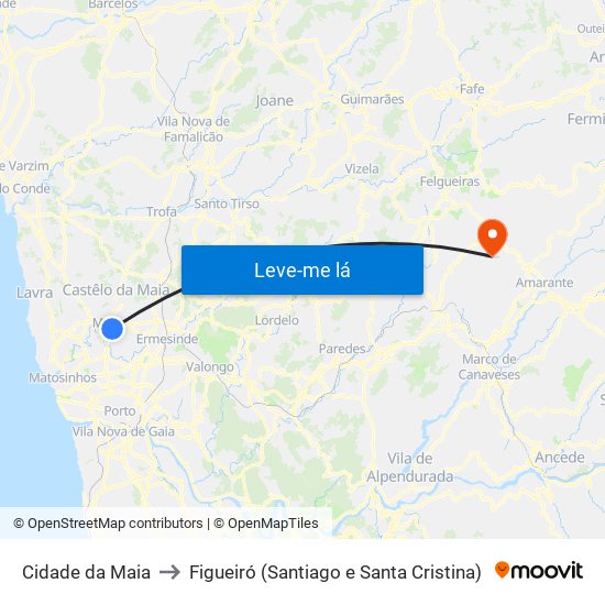 Cidade da Maia to Figueiró (Santiago e Santa Cristina) map