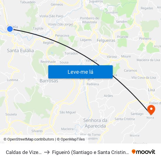 Caldas de Vizela to Figueiró (Santiago e Santa Cristina) map