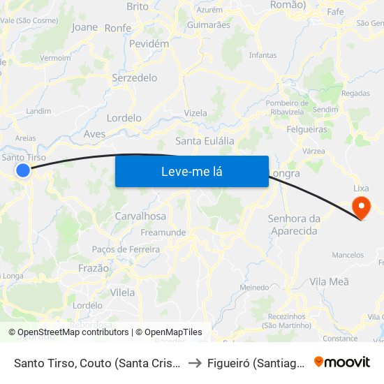 Santo Tirso, Couto (Santa Cristina e São Miguel) e Burgães to Figueiró (Santiago e Santa Cristina) map