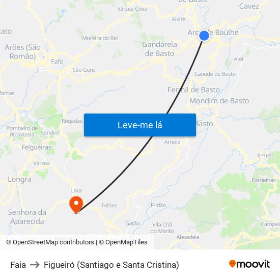 Faia to Figueiró (Santiago e Santa Cristina) map