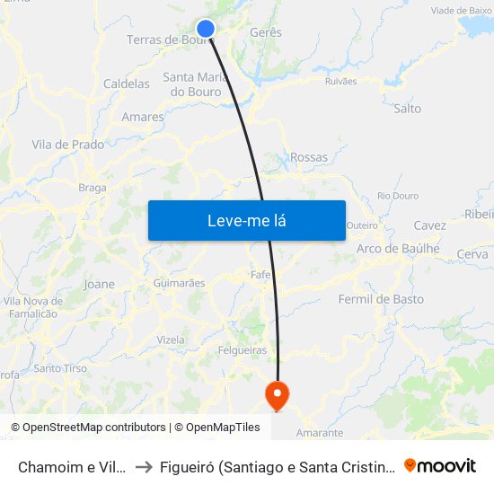 Chamoim e Vilar to Figueiró (Santiago e Santa Cristina) map