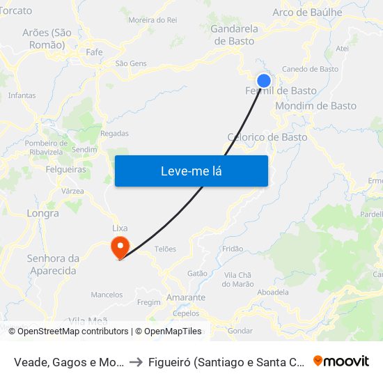 Veade, Gagos e Molares to Figueiró (Santiago e Santa Cristina) map