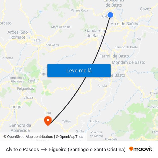 Alvite e Passos to Figueiró (Santiago e Santa Cristina) map