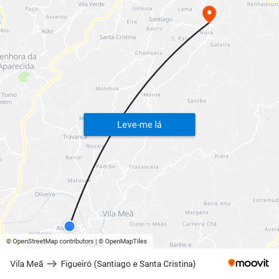 Vila Meã to Figueiró (Santiago e Santa Cristina) map
