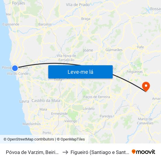 Póvoa de Varzim, Beiriz e Argivai to Figueiró (Santiago e Santa Cristina) map