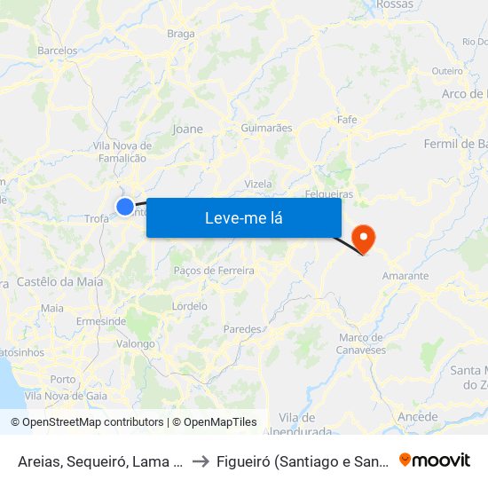 Areias, Sequeiró, Lama e Palmeira to Figueiró (Santiago e Santa Cristina) map