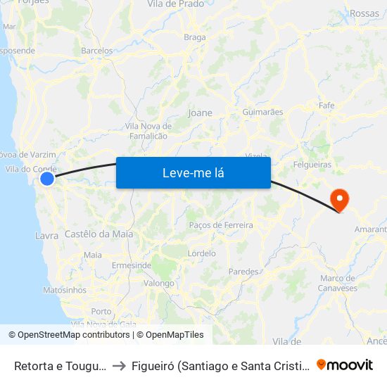Retorta e Tougues to Figueiró (Santiago e Santa Cristina) map