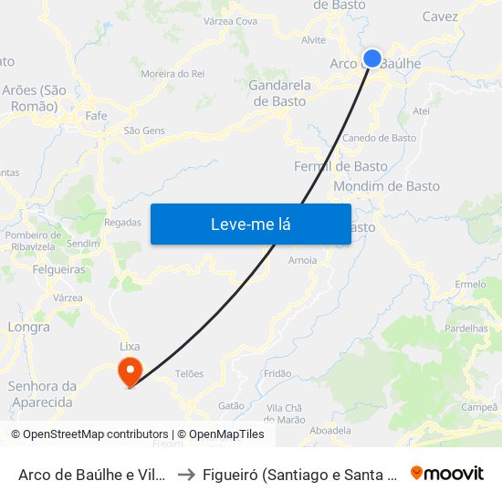 Arco de Baúlhe e Vila Nune to Figueiró (Santiago e Santa Cristina) map