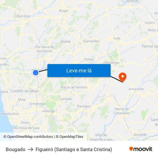 Bougado to Figueiró (Santiago e Santa Cristina) map