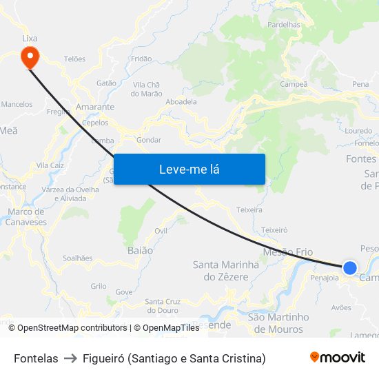 Fontelas to Figueiró (Santiago e Santa Cristina) map