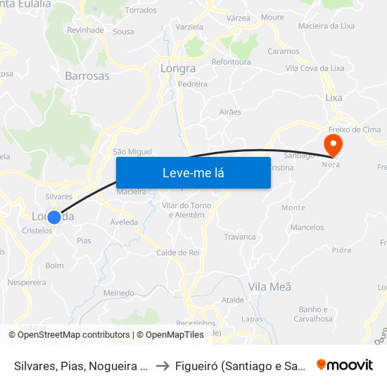 Silvares, Pias, Nogueira e Alvarenga to Figueiró (Santiago e Santa Cristina) map