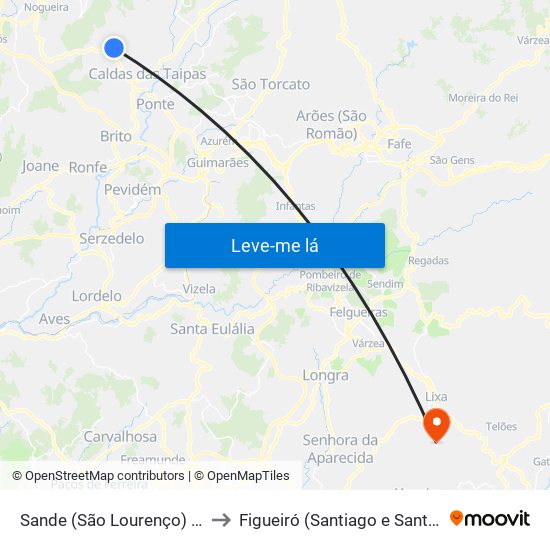 Sande (São Lourenço) e Balazar to Figueiró (Santiago e Santa Cristina) map