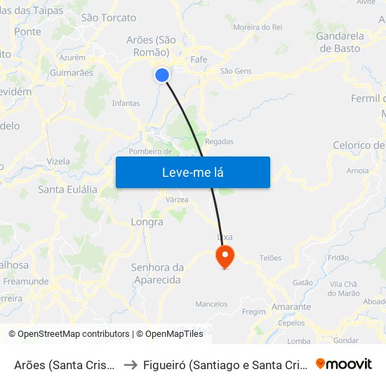 Arões (Santa Cristina) to Figueiró (Santiago e Santa Cristina) map