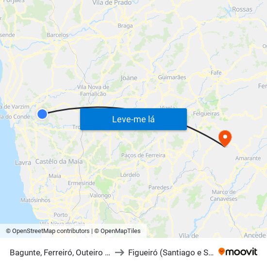 Bagunte, Ferreiró, Outeiro Maior e Parada to Figueiró (Santiago e Santa Cristina) map