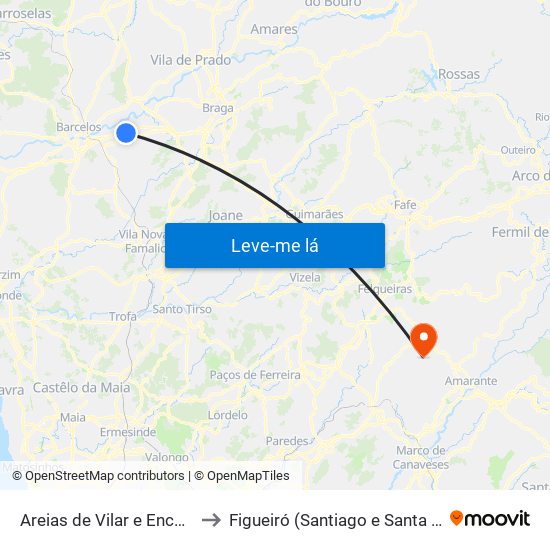 Areias de Vilar e Encourados to Figueiró (Santiago e Santa Cristina) map