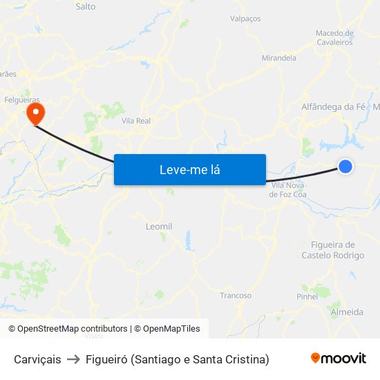 Carviçais to Figueiró (Santiago e Santa Cristina) map