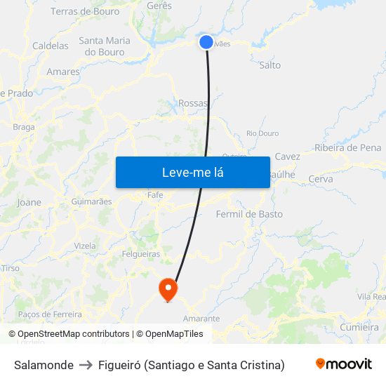 Salamonde to Figueiró (Santiago e Santa Cristina) map