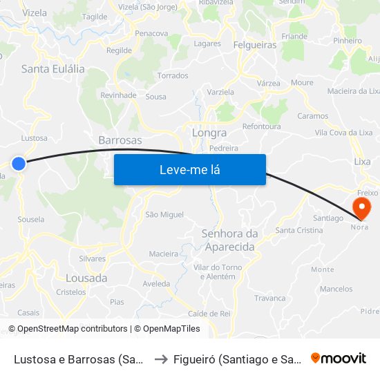 Lustosa e Barrosas (Santo Estêvão) to Figueiró (Santiago e Santa Cristina) map