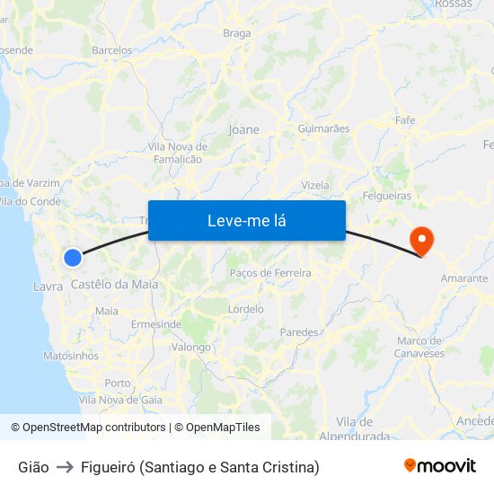 Gião to Figueiró (Santiago e Santa Cristina) map