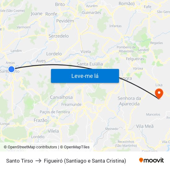 Santo Tirso to Figueiró (Santiago e Santa Cristina) map