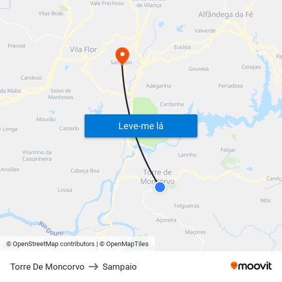 Torre De Moncorvo to Sampaio map