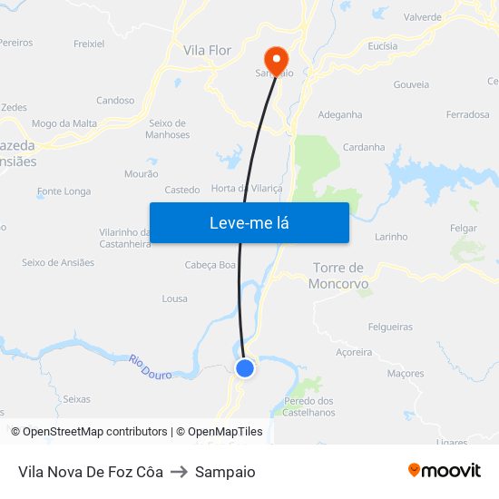 Vila Nova De Foz Côa to Sampaio map