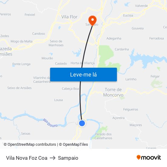 Vila Nova Foz Coa to Sampaio map