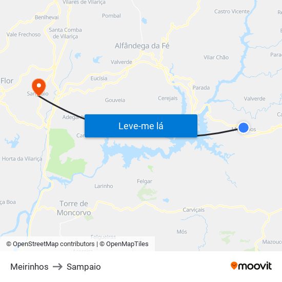 Meirinhos to Sampaio map